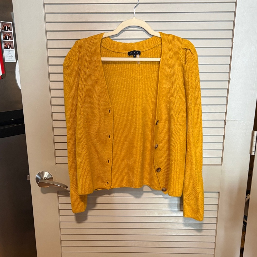 1. State Mustard Yellow Ribbed Button Front Cardigan